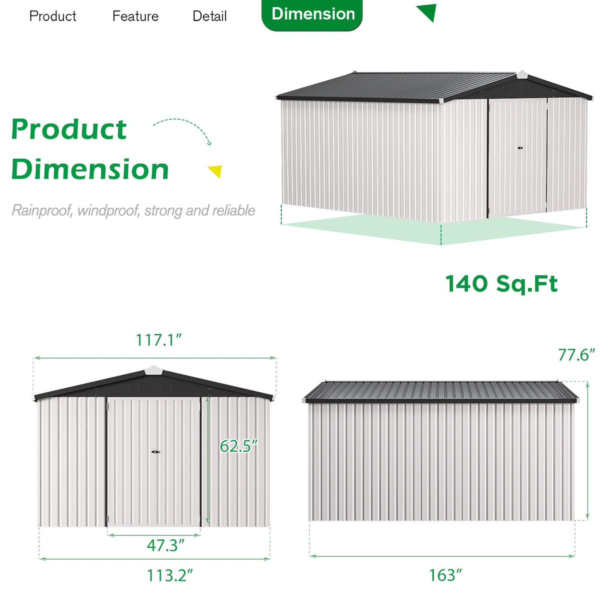 10x14 White Metal Outdoor Storage Shed Q160361