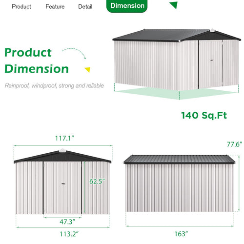 10x14 White Metal Outdoor Storage Shed Q160361