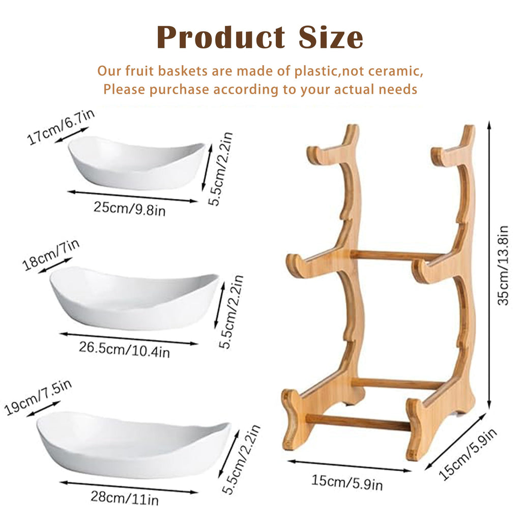 3 Tier Plastic Fruit Bowl with Bamboo Stand O1300