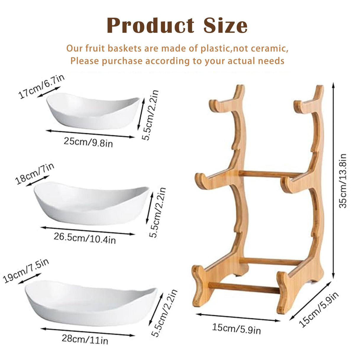 3 Tier Plastic Fruit Bowl with Bamboo Stand O1300