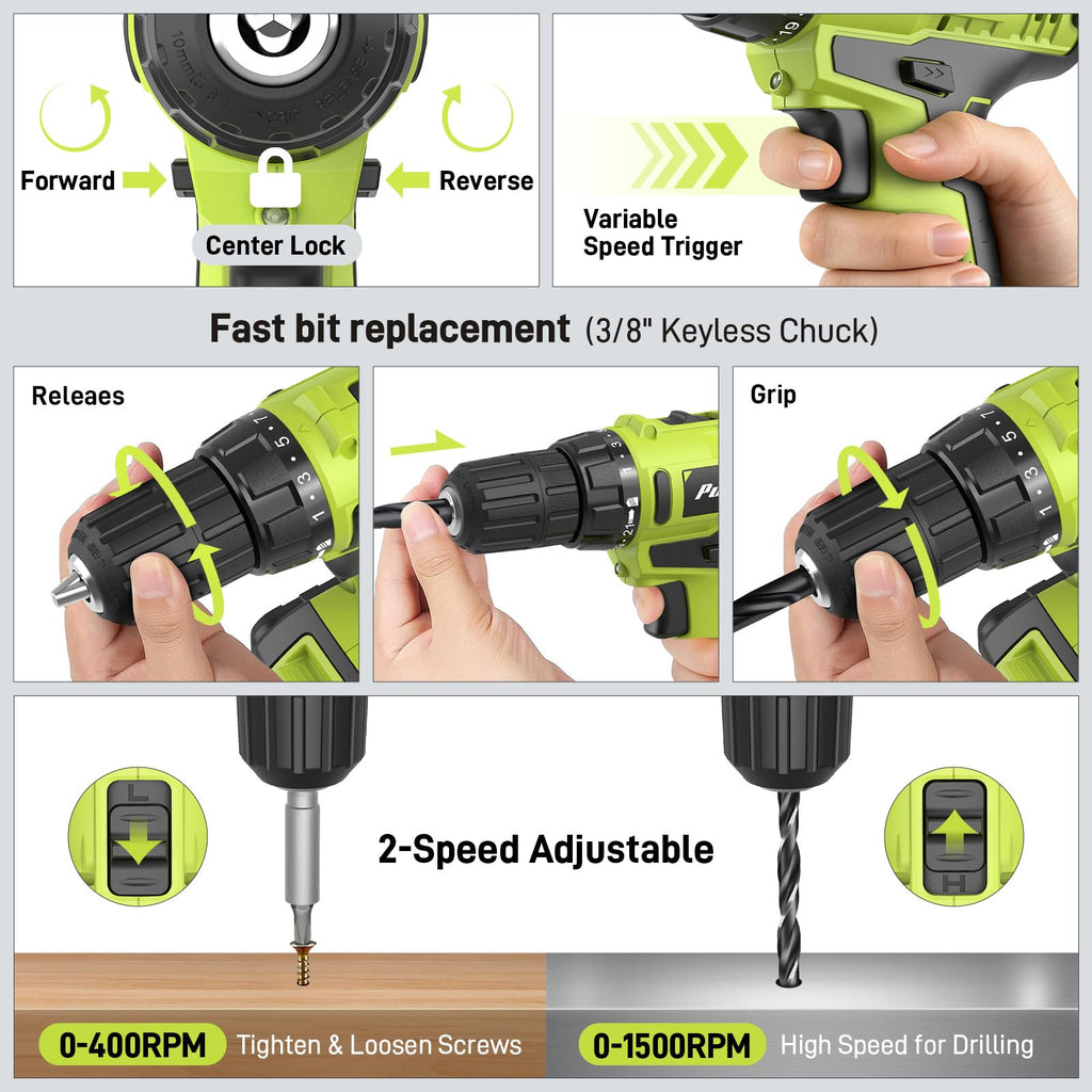 199-Piece 20V Cordless Drill Driver Power Tool Set with Toolbox X8536