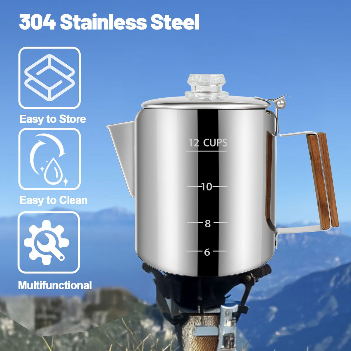 12 Cup Stainless Steel Stovetop Percolator Coffee Pot 2200ml B893886