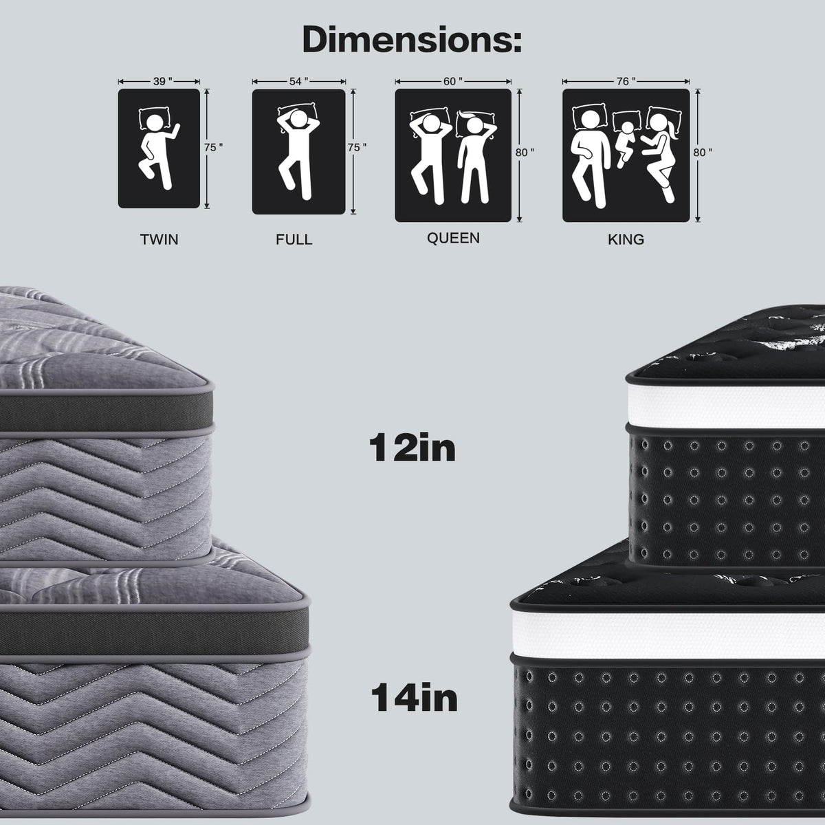 12 Inch Full Hybrid Mattress with Pocket Springs & Cooling Memory Foam Q19798