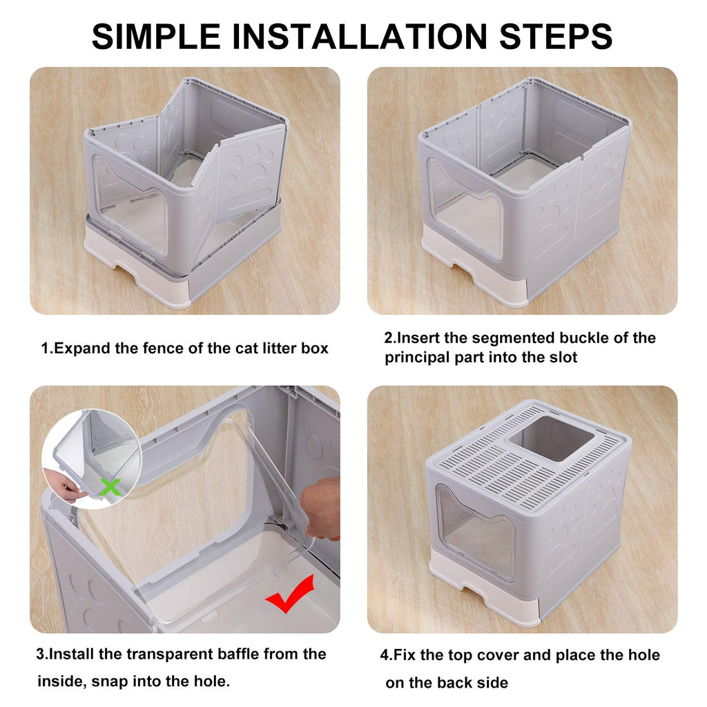 Large Foldable Cat Litter Box with Lid and Scoop U841