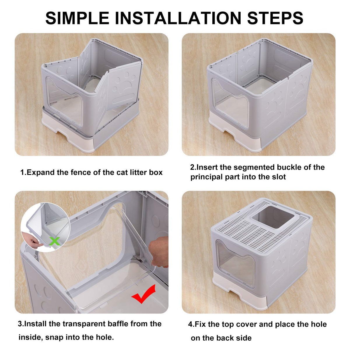 Large Foldable Cat Litter Box with Lid and Scoop U841
