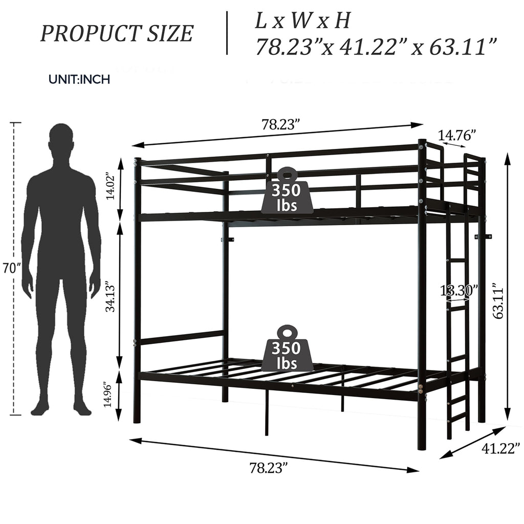 Twin Over Twin Bunk Bed with Ladder, Black N201247
