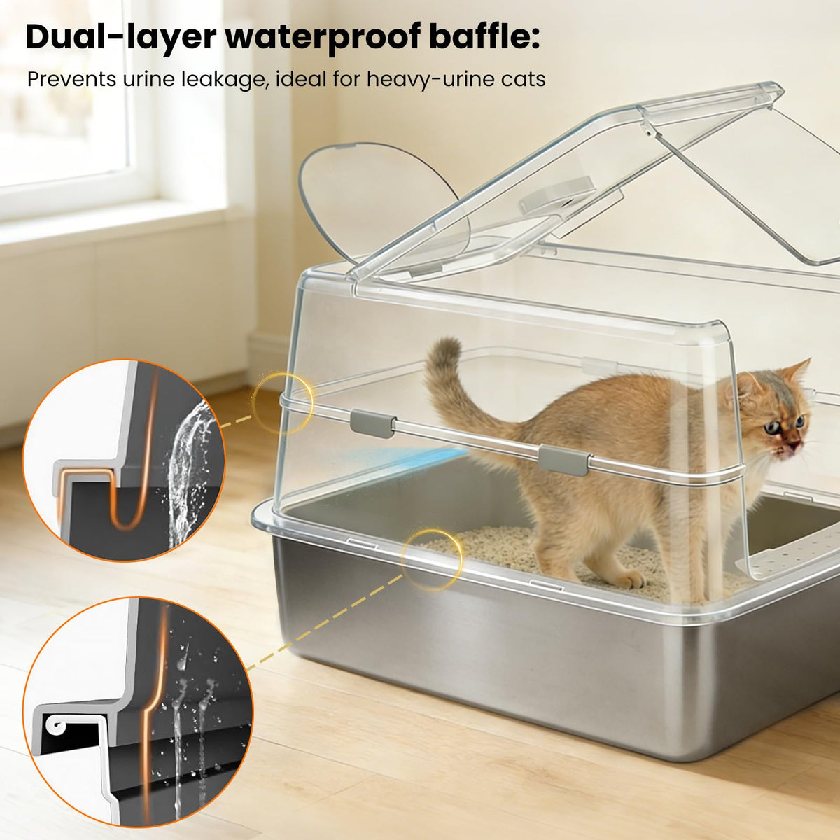 Extra Large Stainless Steel Enclosed Cat Litter Box with Lid and Scoop E439600