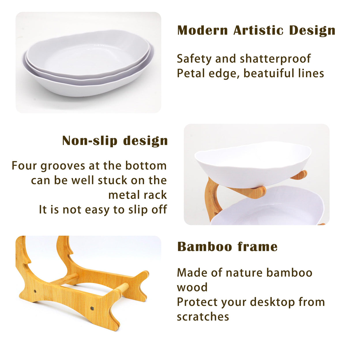 3 Tier Plastic Fruit Bowl with Bamboo Stand O1300