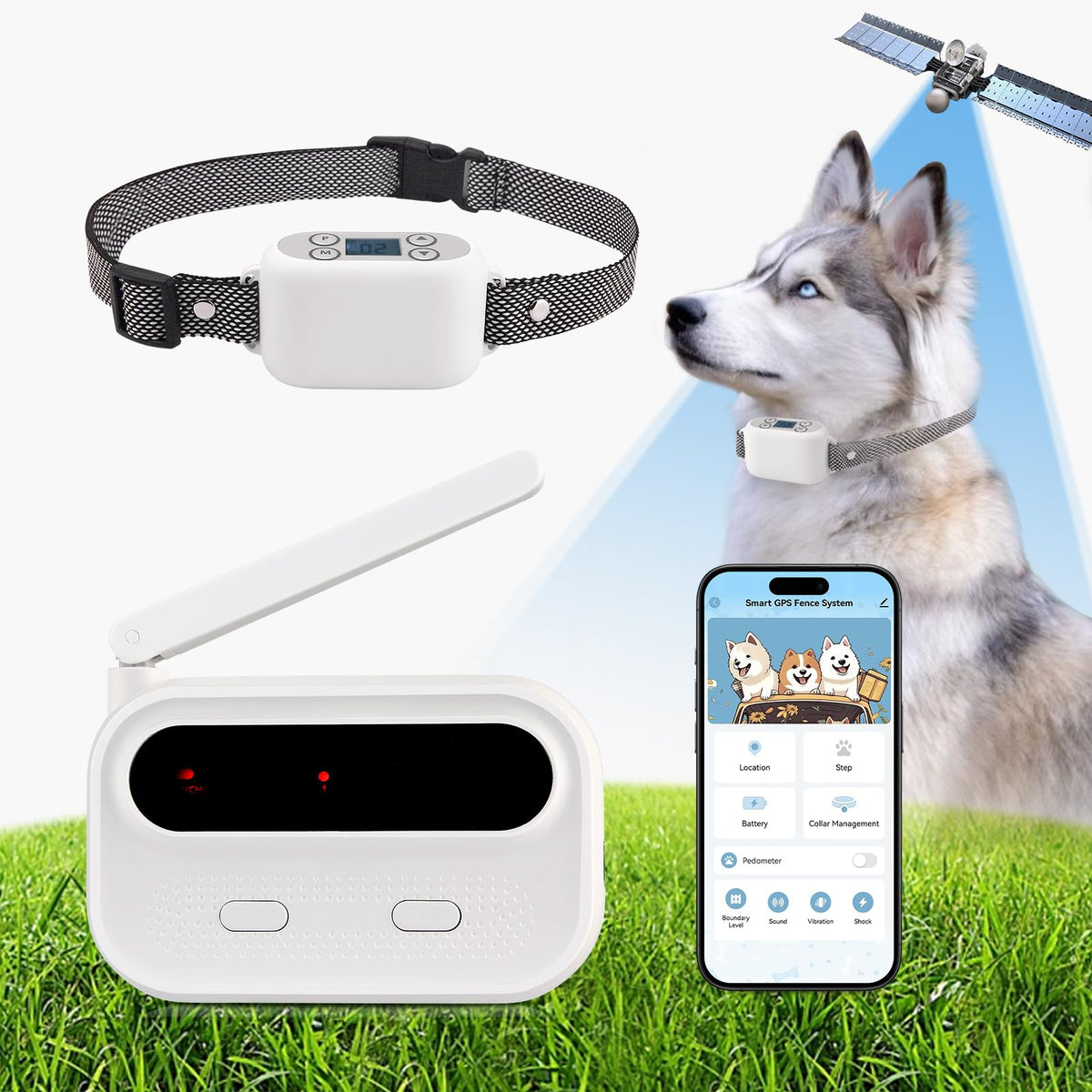 Wireless Dog Fence System with App Control, IPX7 Waterproof, up to 5 Dogs W43595