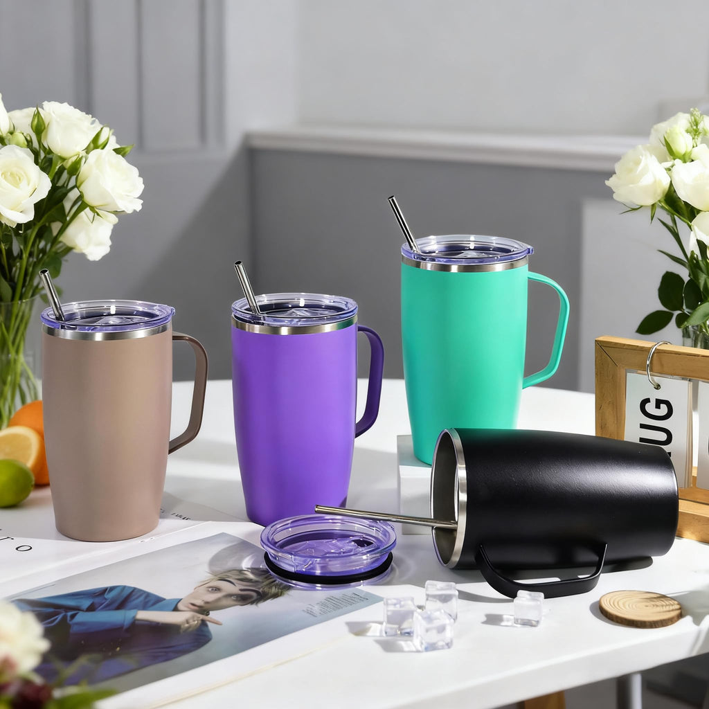 16oz Coffee Mug with Handle, 2Pack Insulated Tumblers with Lid and Straw R524609