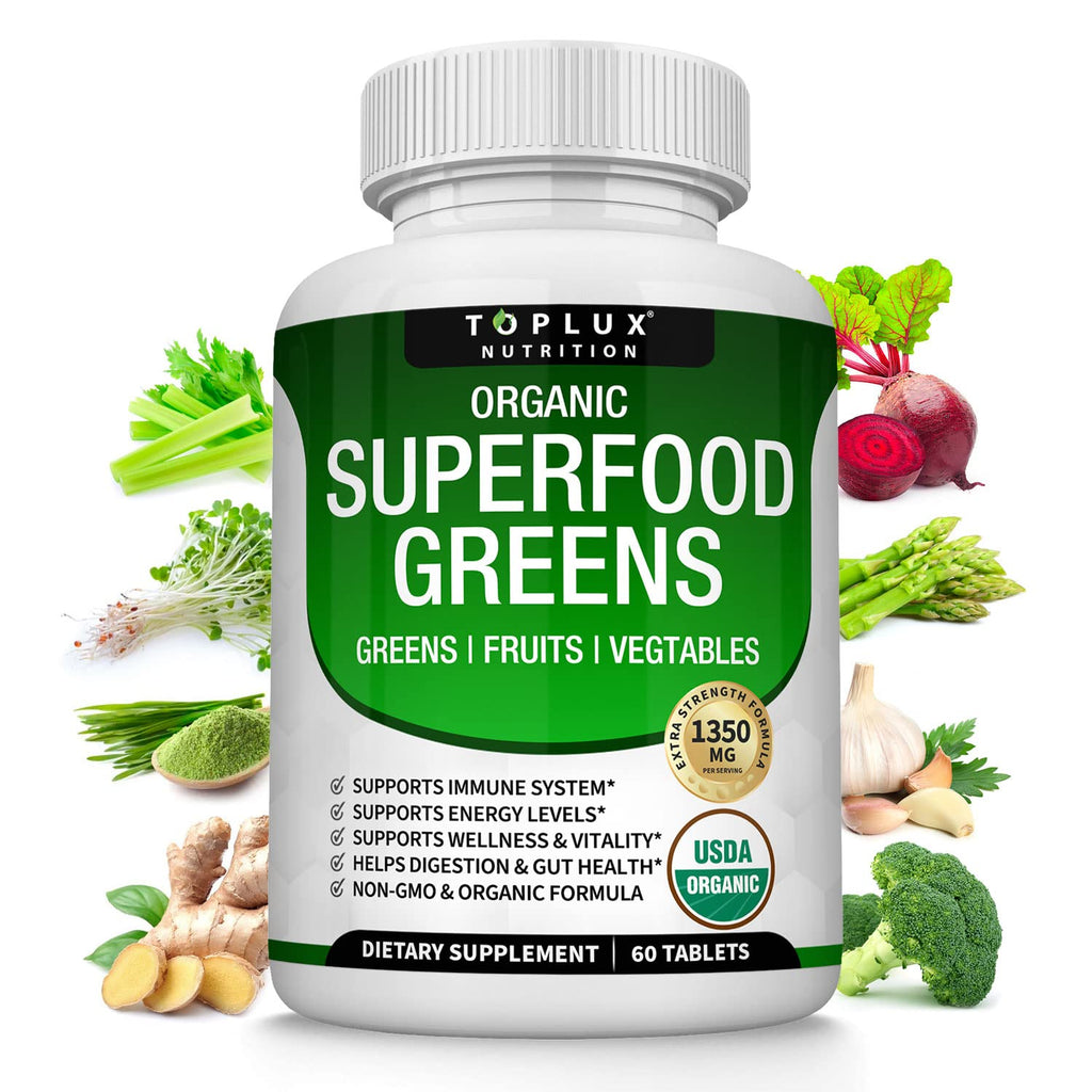 Organic Super Greens Capsules Superfood Supplement 60 Tablets N9868