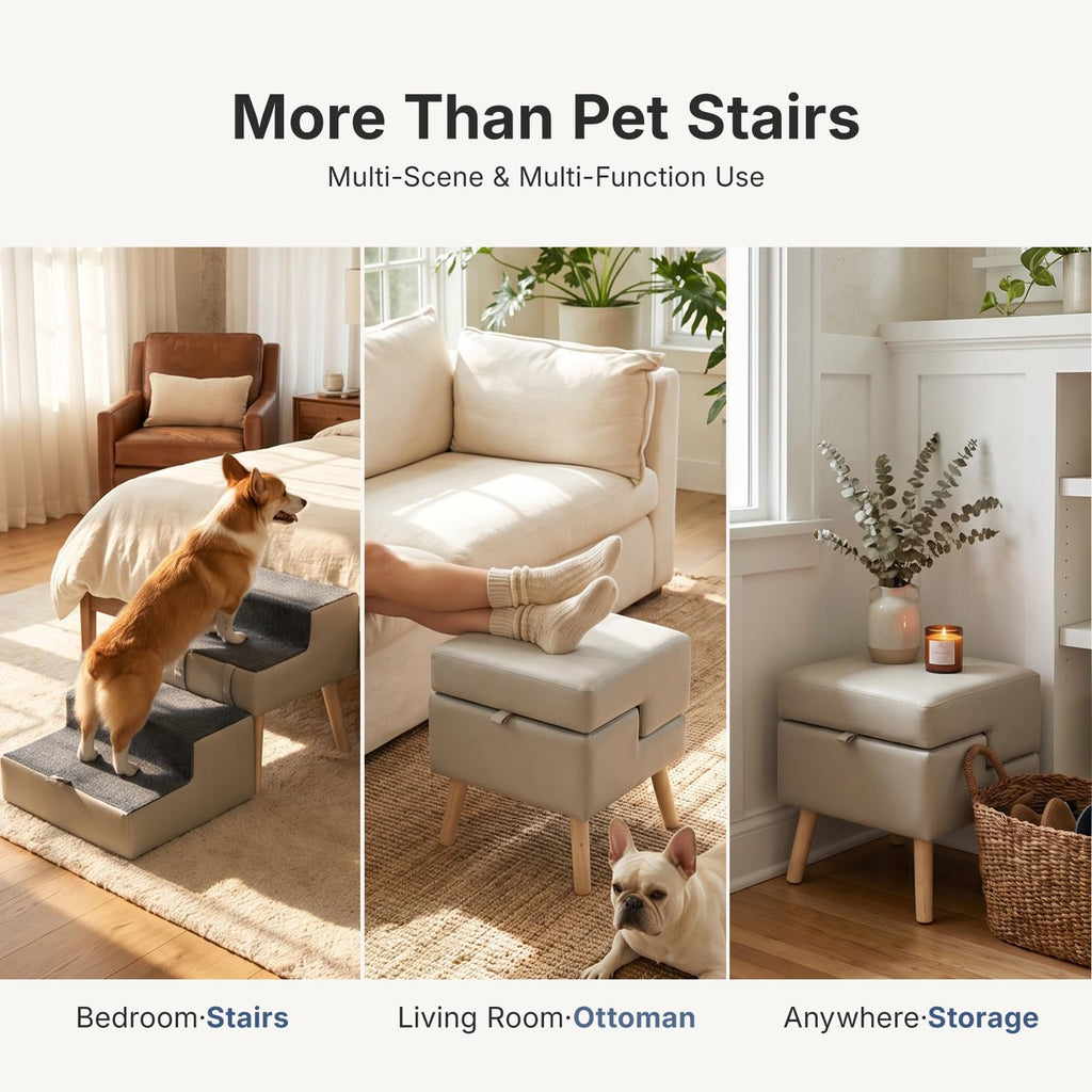2-in-1 Foldable Dog Stairs & Ottoman H444