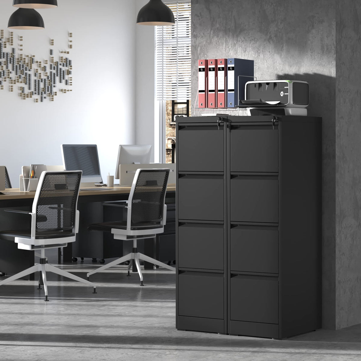 4 Drawer Black Metal File Cabinet with Lock Q91249