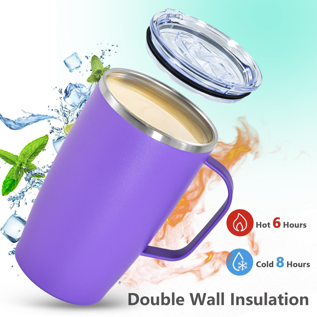 16oz Coffee Mug with Handle, 2Pack Insulated Tumblers with Lid and Straw R524609