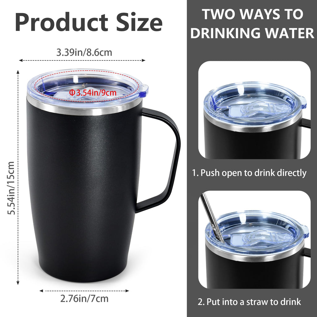 16oz Coffee Mug with Handle, 2Pack Insulated Tumblers with Lid and Straw R524609