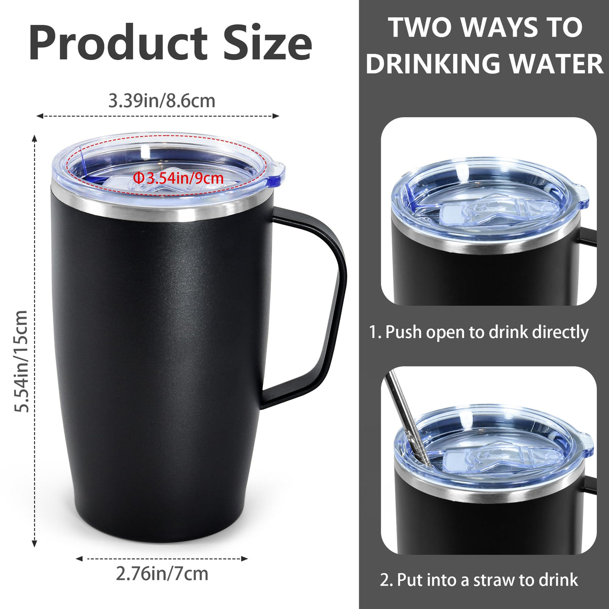 16oz Coffee Mug with Handle, 2Pack Insulated Tumblers with Lid and Straw R524609