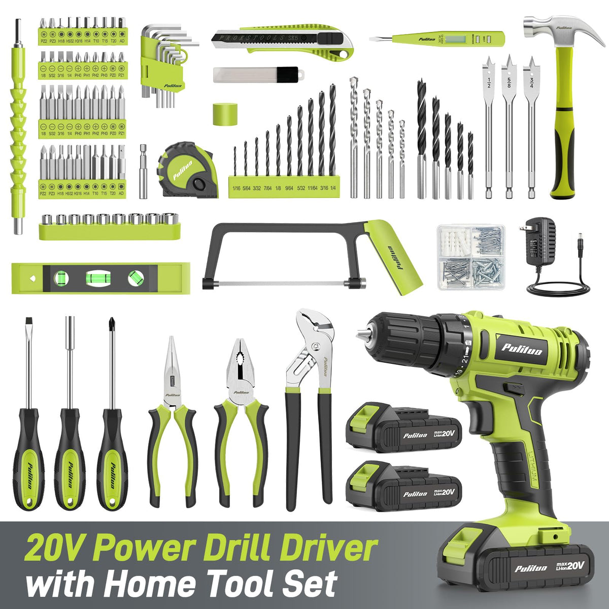 199-Piece 20V Cordless Drill Driver Power Tool Set with Toolbox X8536