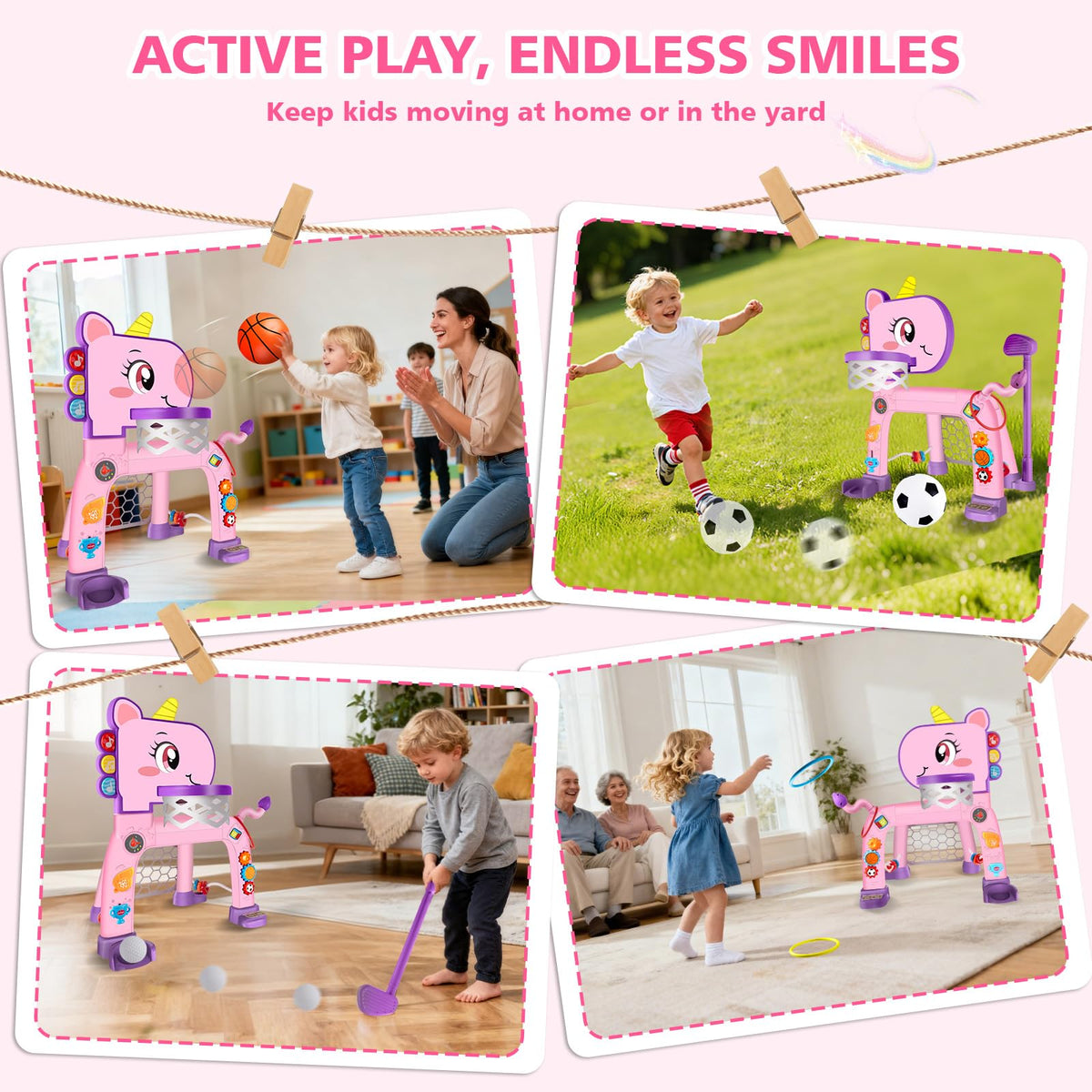 Toddler Basketball Hoop & Soccer Goal with Light Sound Music J78757