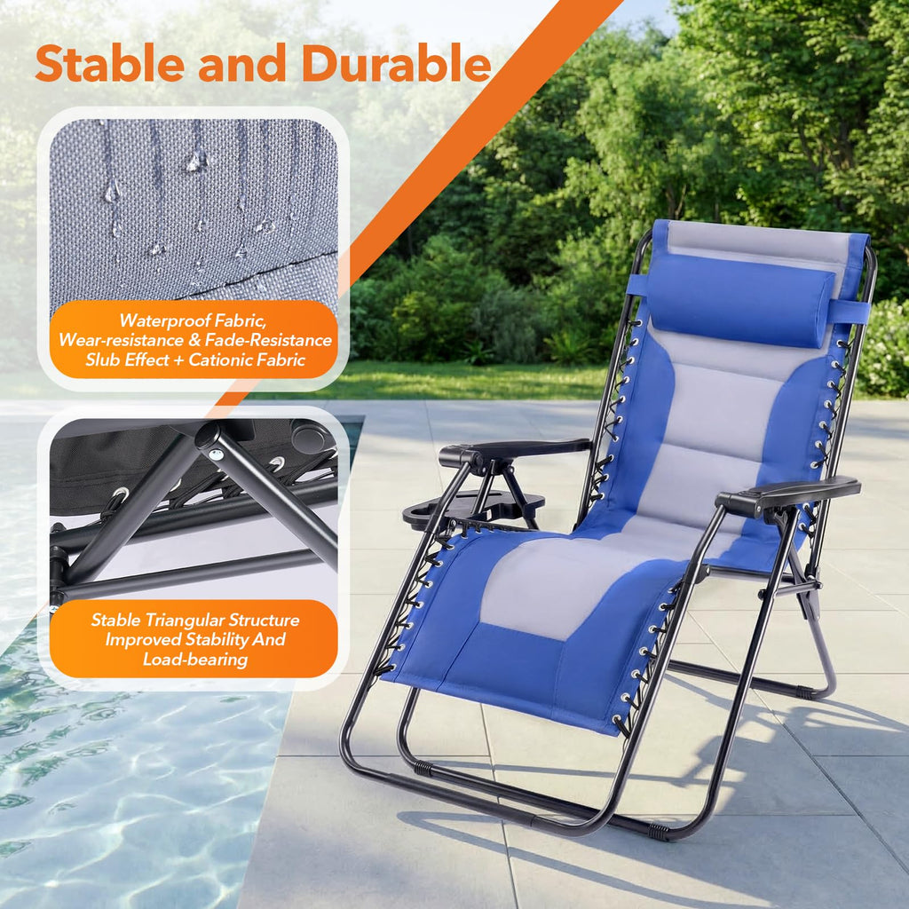 Oversized Padded Zero Gravity Lounge Chairs Set of 2 S258