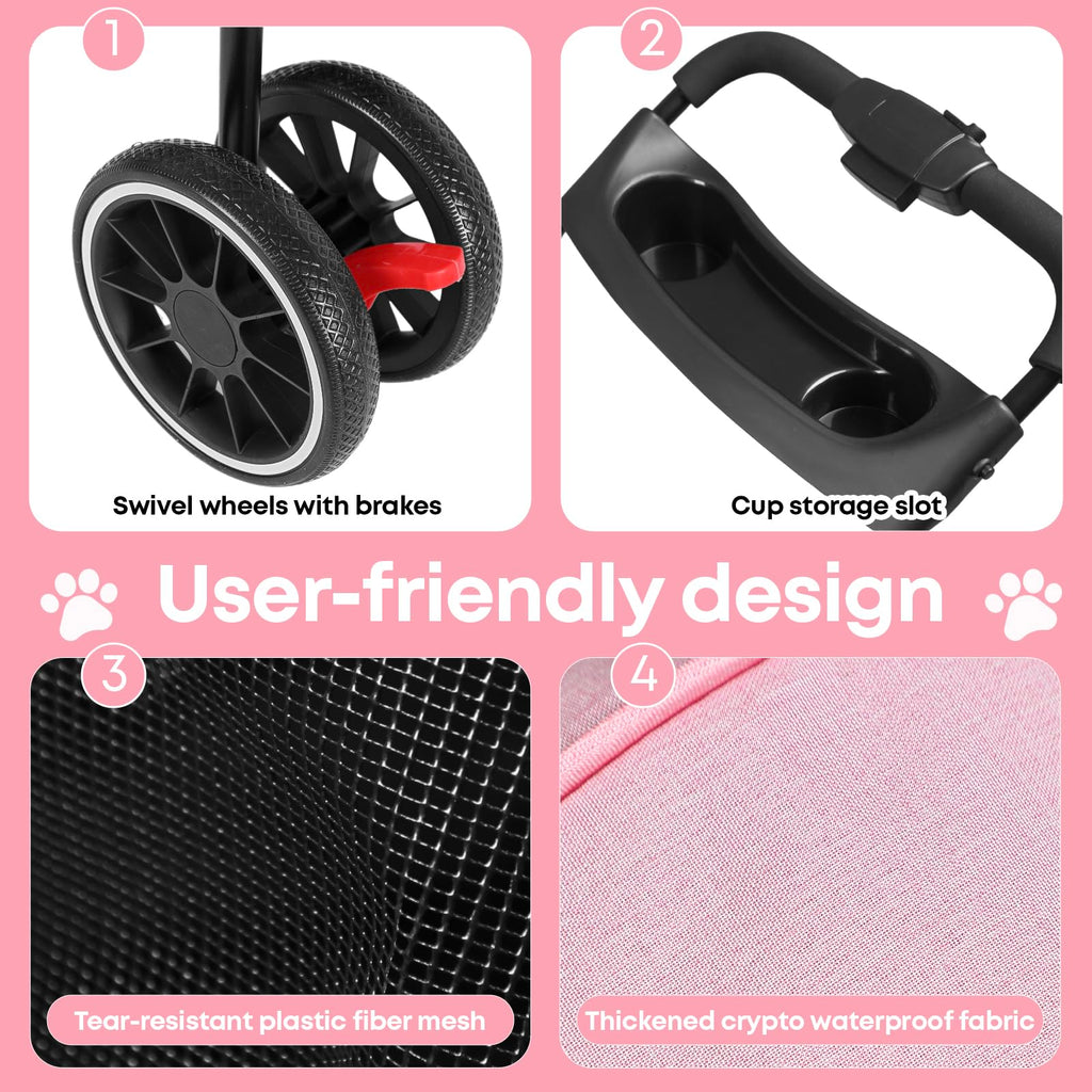 Pink 3 Wheels Pet Stroller M7798
