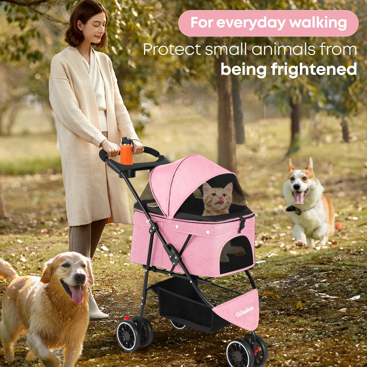 Pink 3 Wheels Pet Stroller M7798