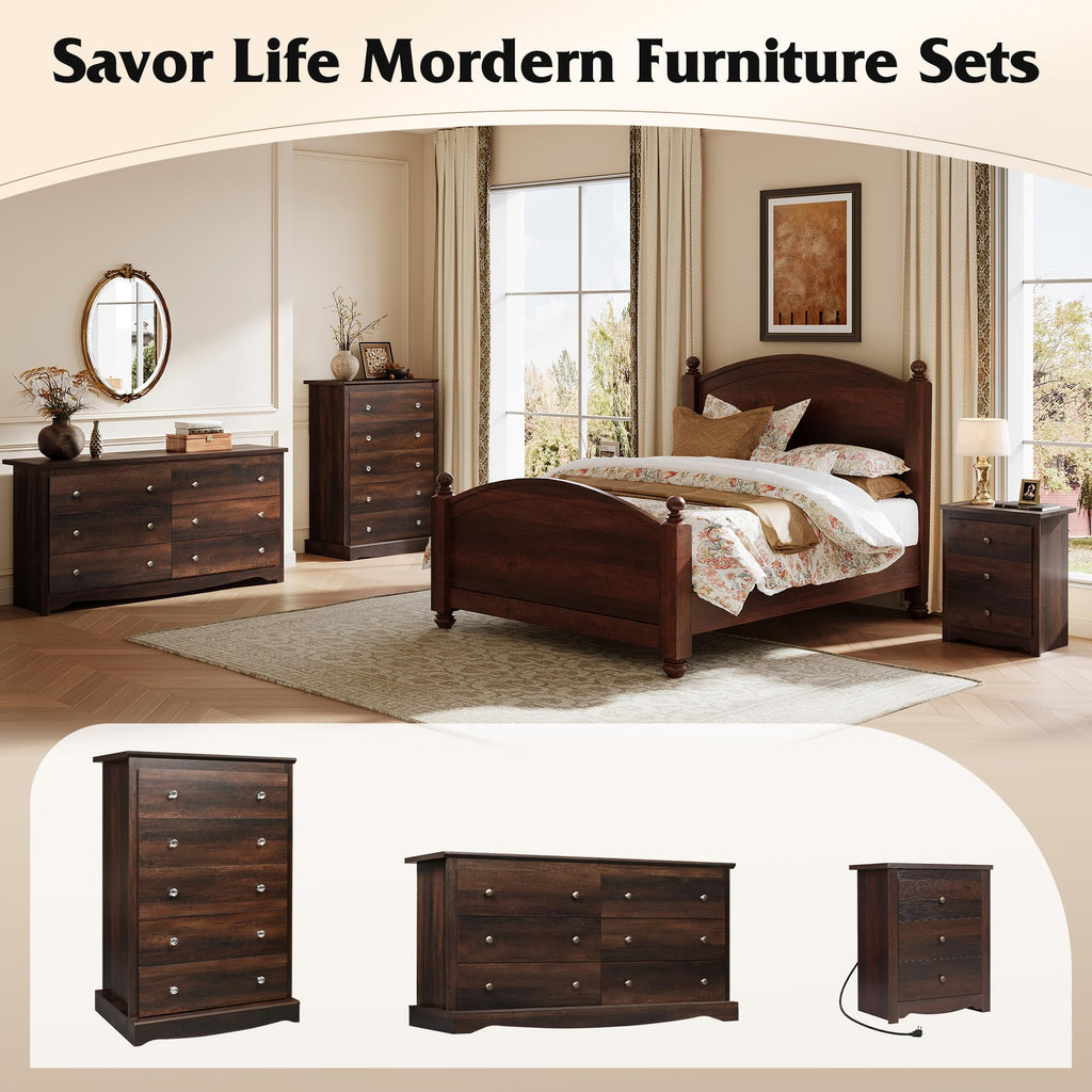 5 Drawer Rustic Brown Dresser V1760
