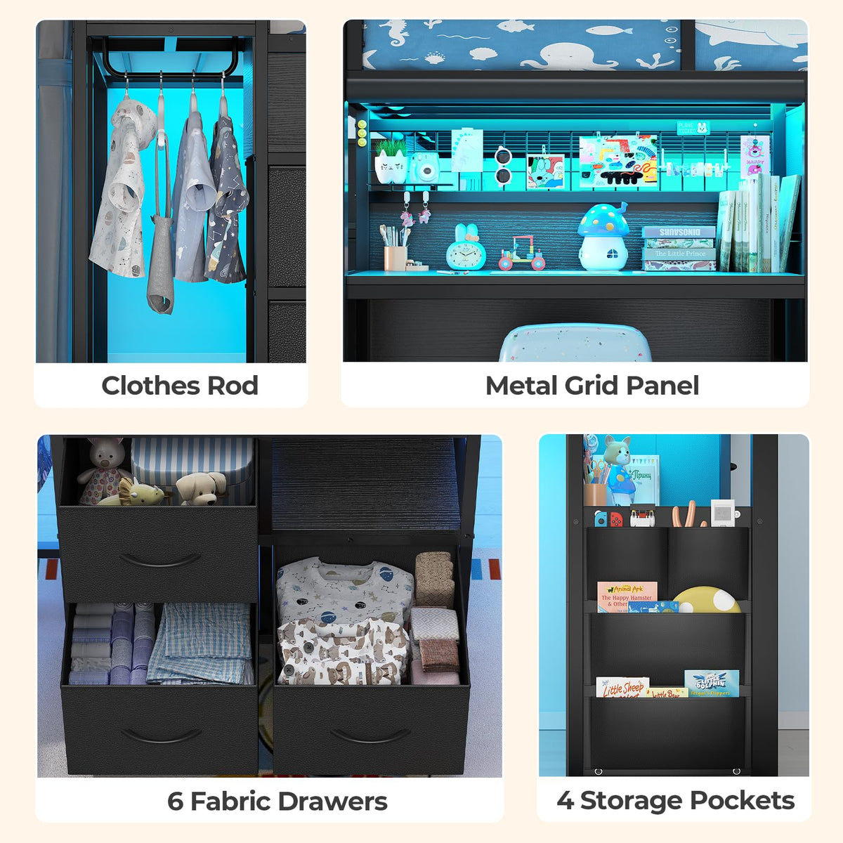 Twin Low Loft Bed with Stairs, Desk, 6 Storage Drawers, Black F4002