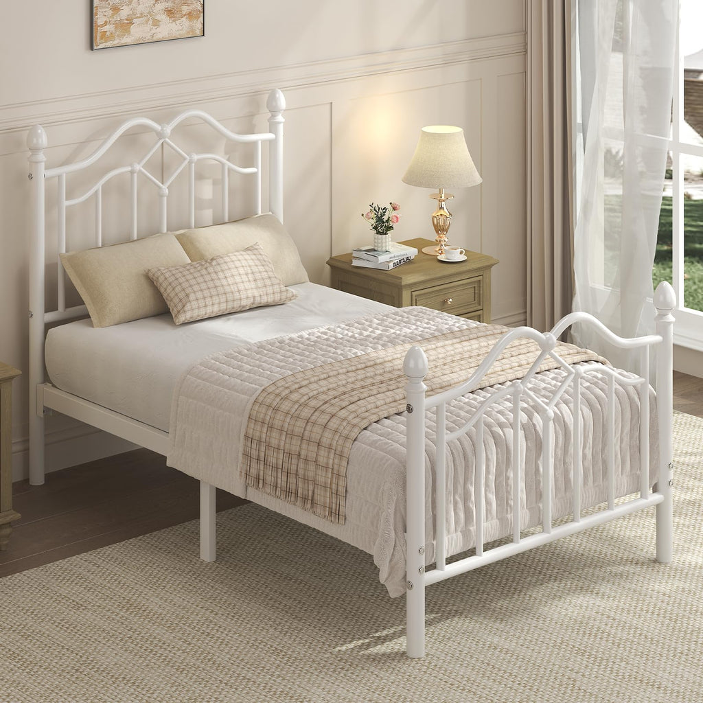 Twin Size Bed Frame with Victorian Headboard & Footboard N215