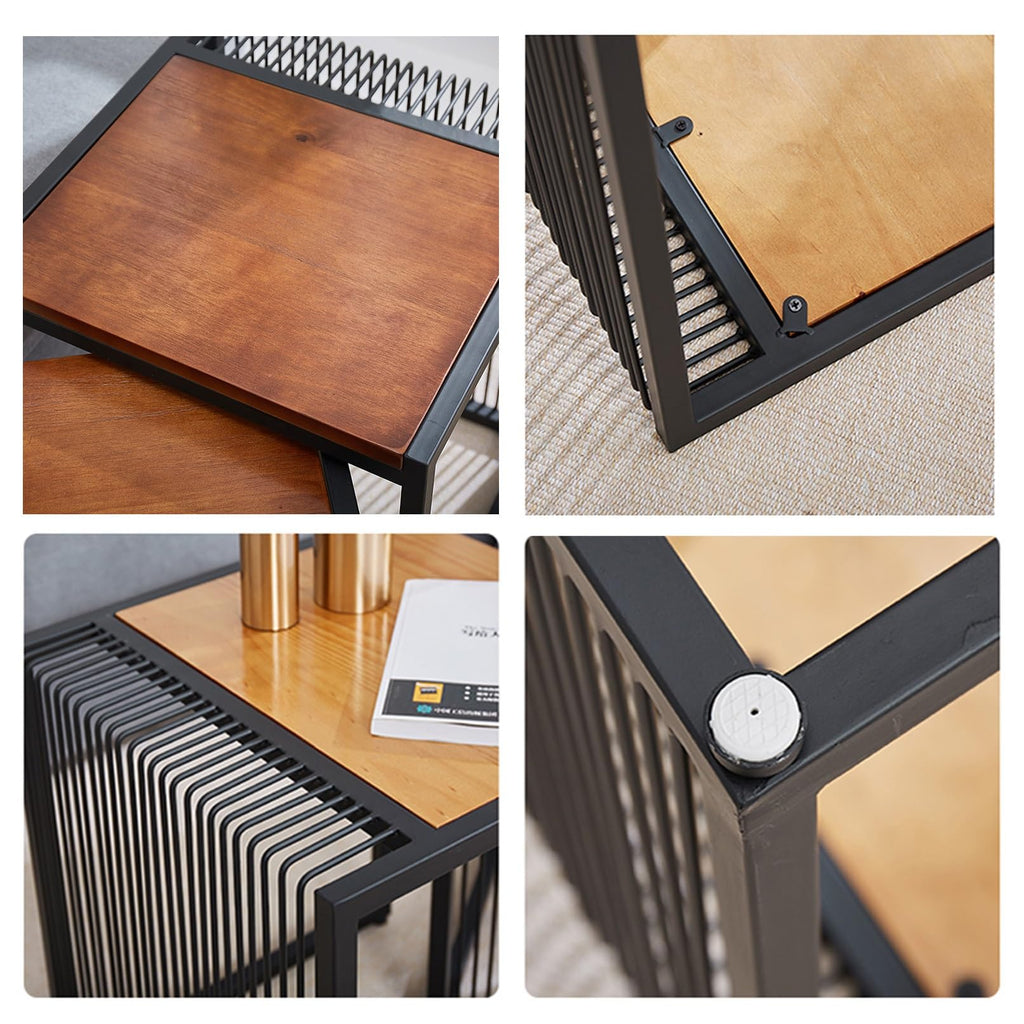 Set of 2 Square Nesting Coffee Table with Metal Frame K484