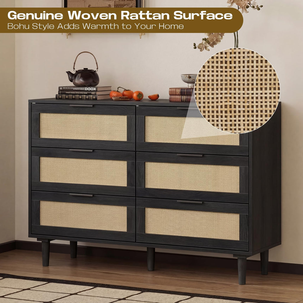 6 Drawer Rattan Wood Dresser T976