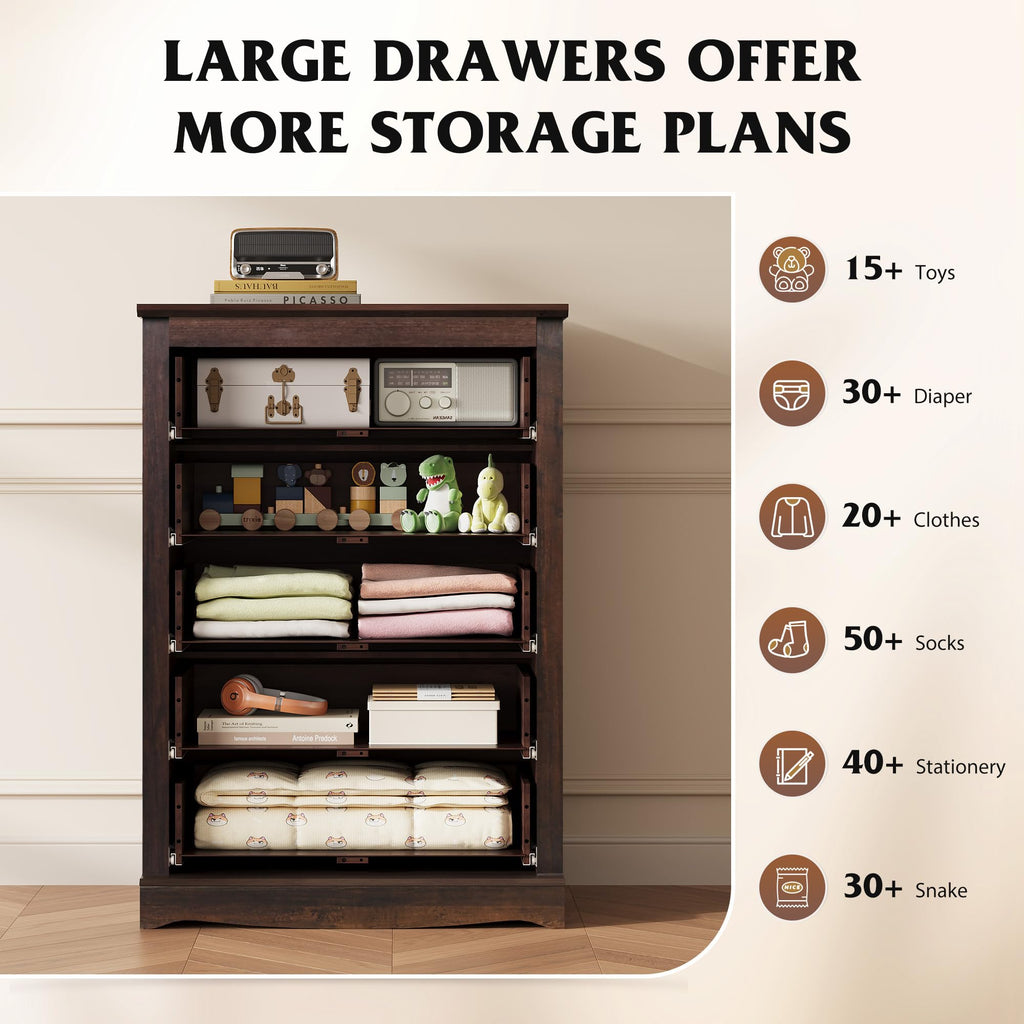 5 Drawer Rustic Brown Dresser V1760