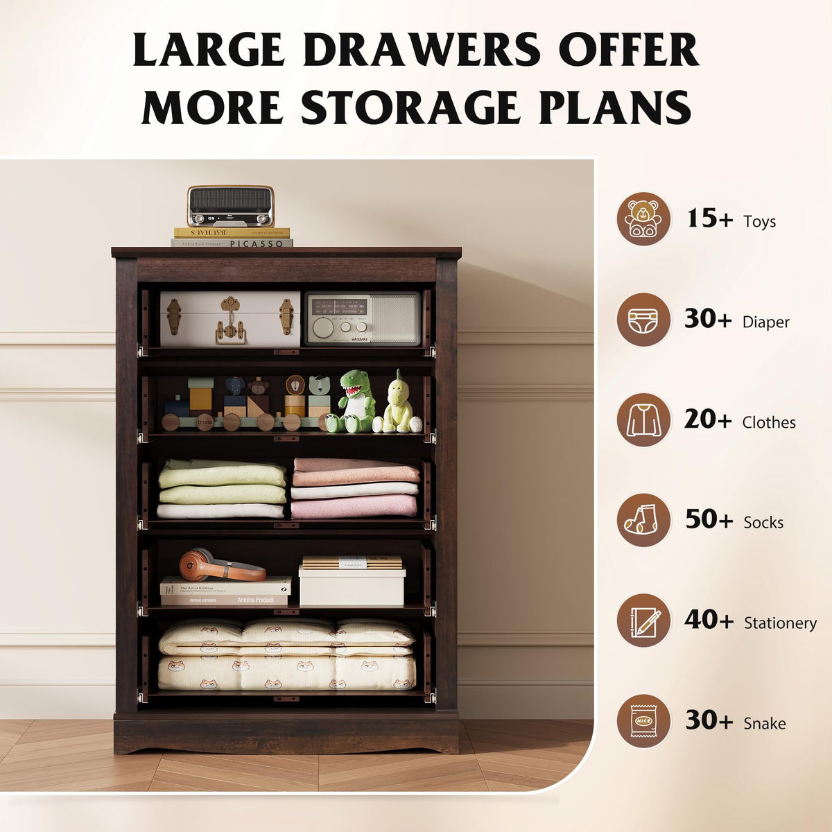 5 Drawer Rustic Brown Dresser V1760