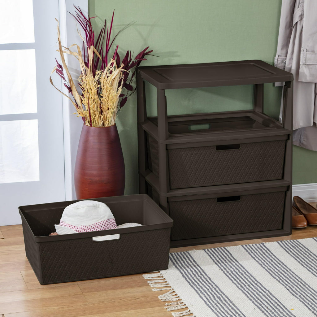 Plastic Drawer Storage Unit with Removable Decorative Panels Brown M928