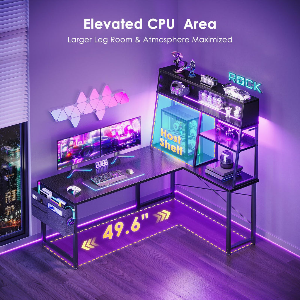 51 Inch L Shaped Gaming Desk with Display Shelves P663