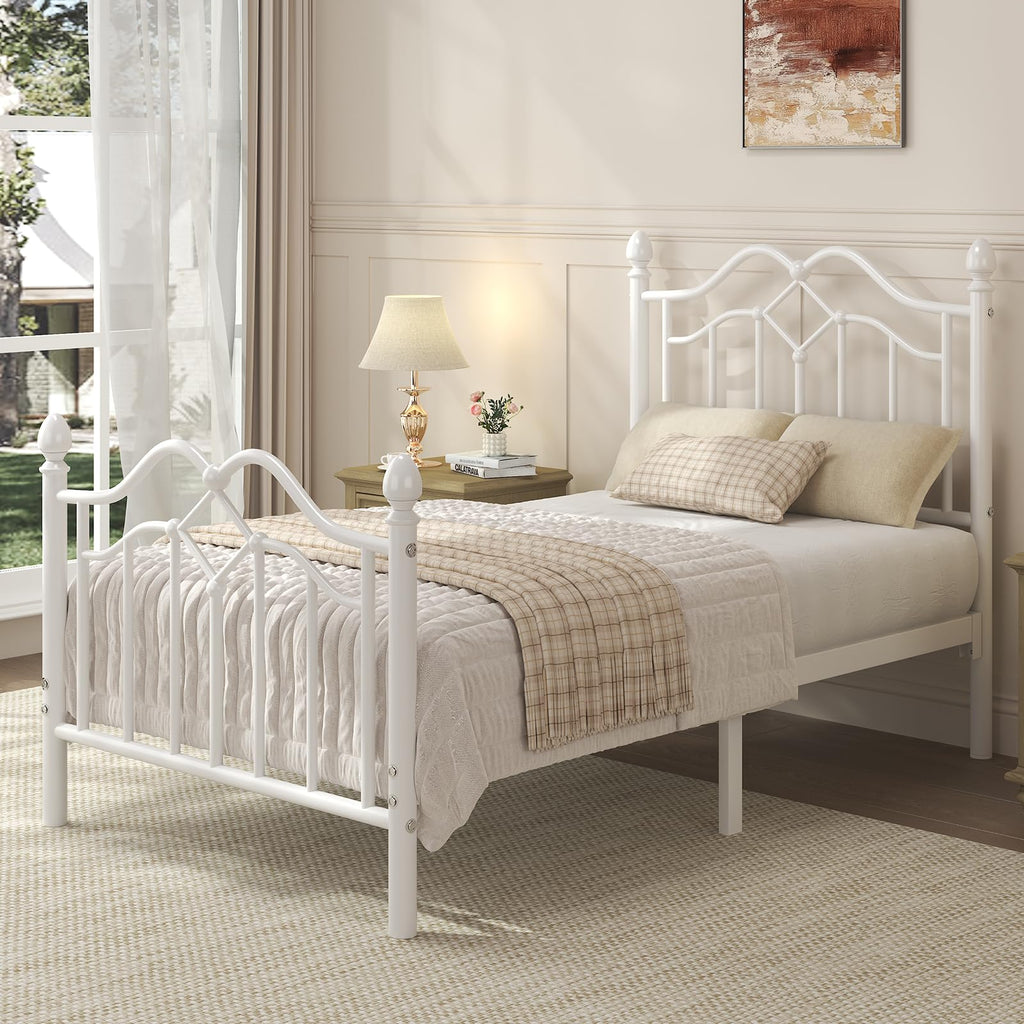 Twin Size Bed Frame with Victorian Headboard & Footboard N215
