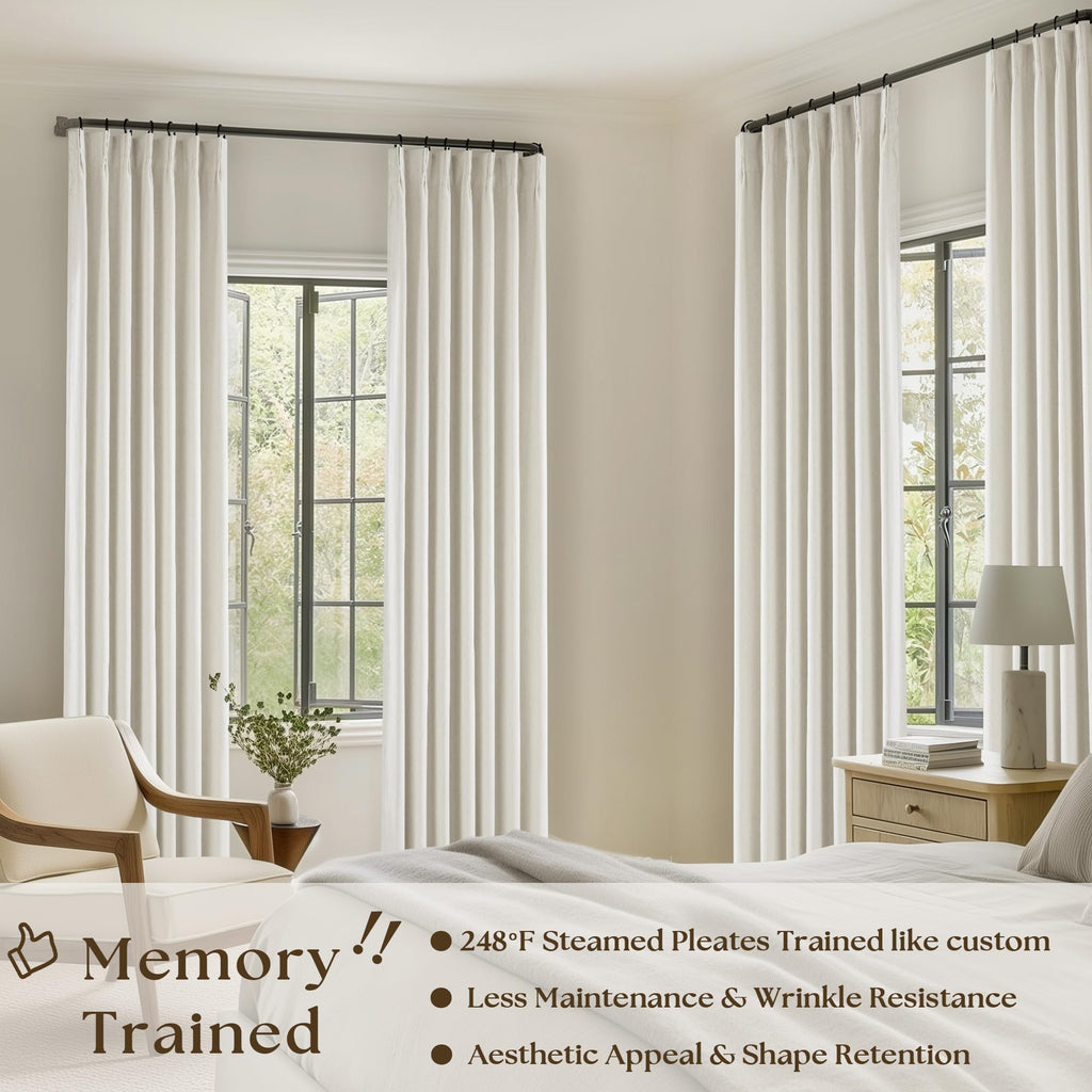 90 Inch Pinch Pleated Linen 100% Blackout Curtains 2 Panels T69791