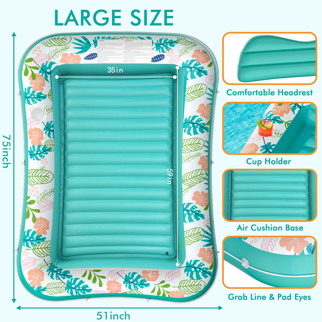 2 Pack Inflatable Pool Float Mat & 75" x 51" Tanning Pool Lounger Q2224
