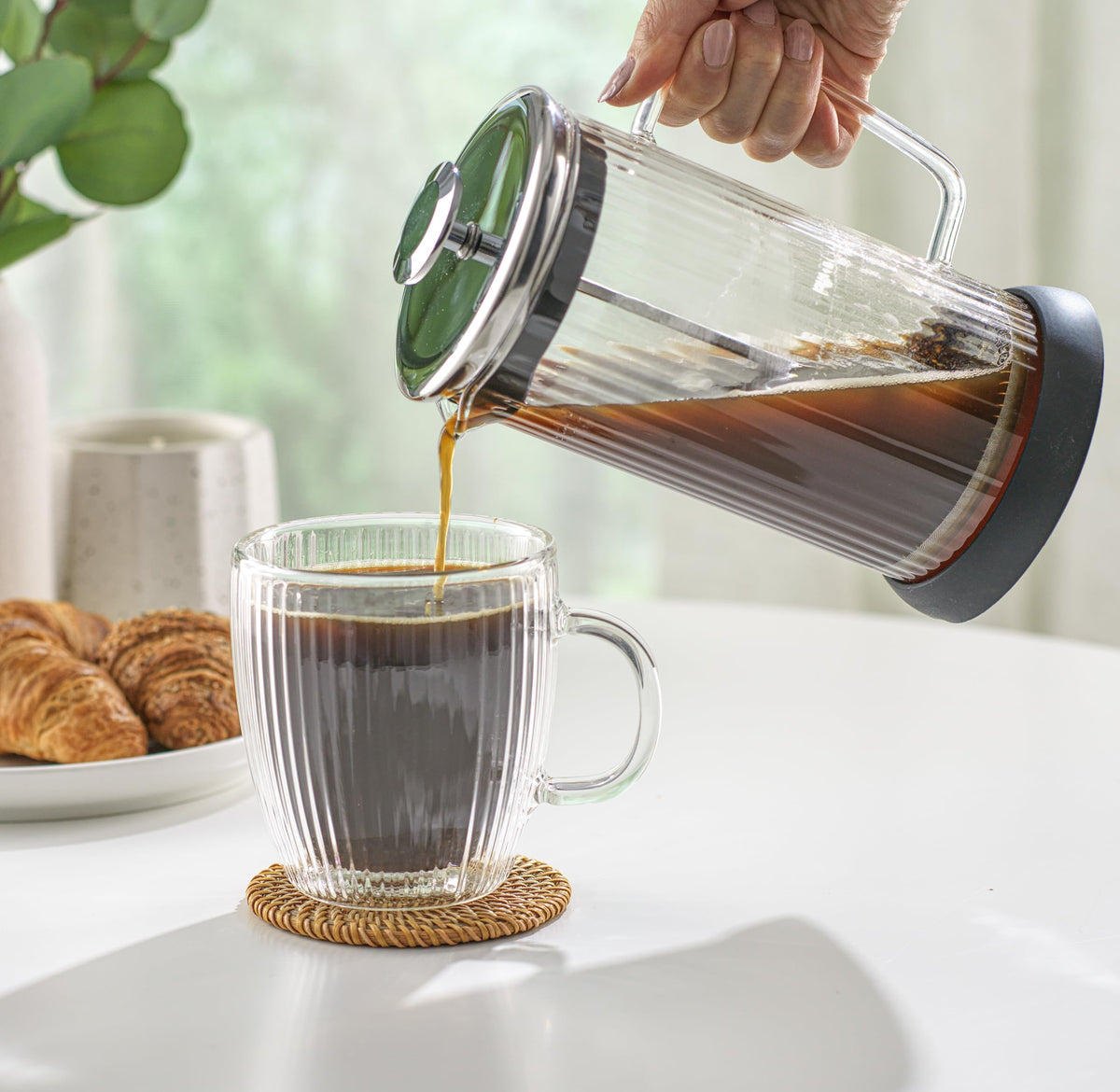 French Press Coffee and Tea Maker Set, 33.8oz Stainless Steel Borosilicate Glass D404