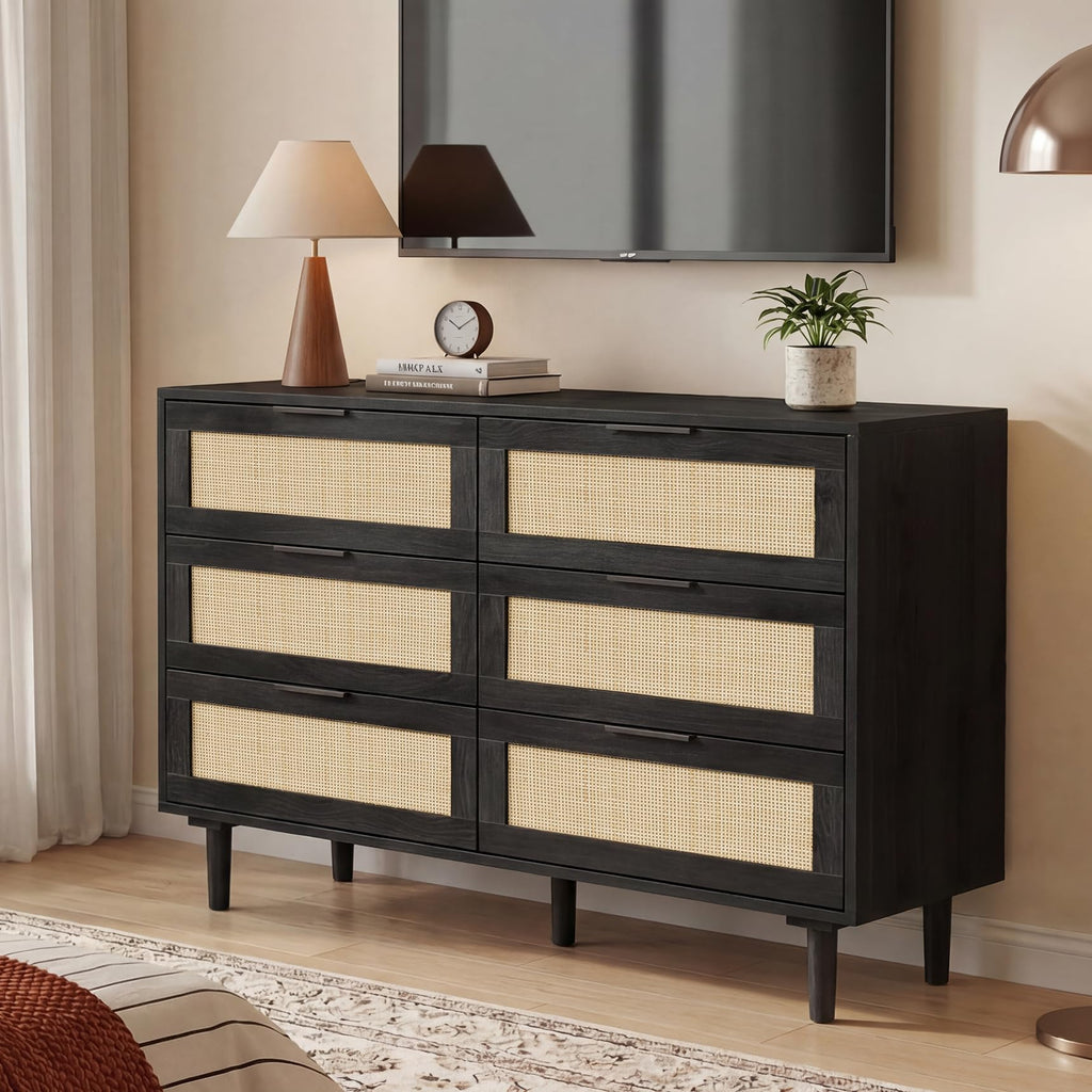 6 Drawer Rattan Wood Dresser T976