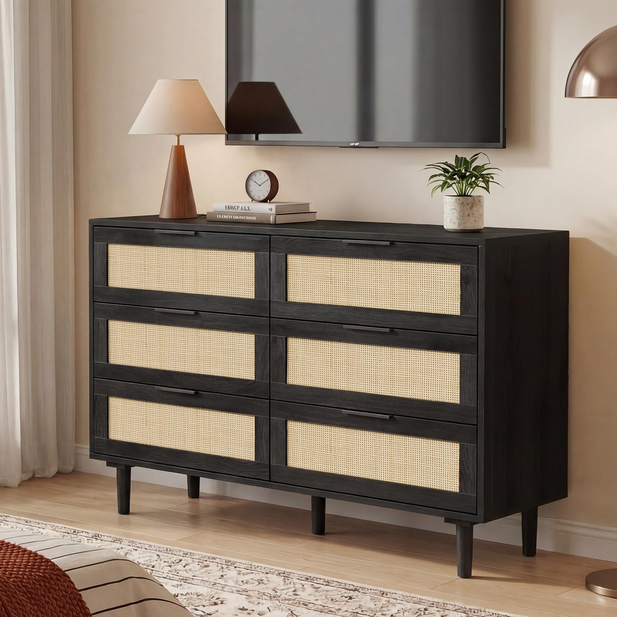 6 Drawer Rattan Wood Dresser T976