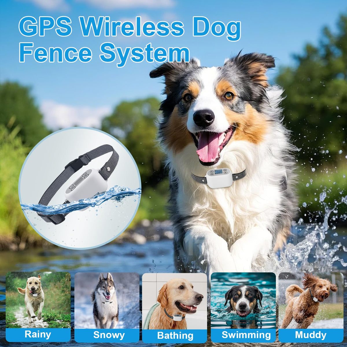 Wireless Dog Fence System with App Control, IPX7 Waterproof, up to 5 Dogs W43595