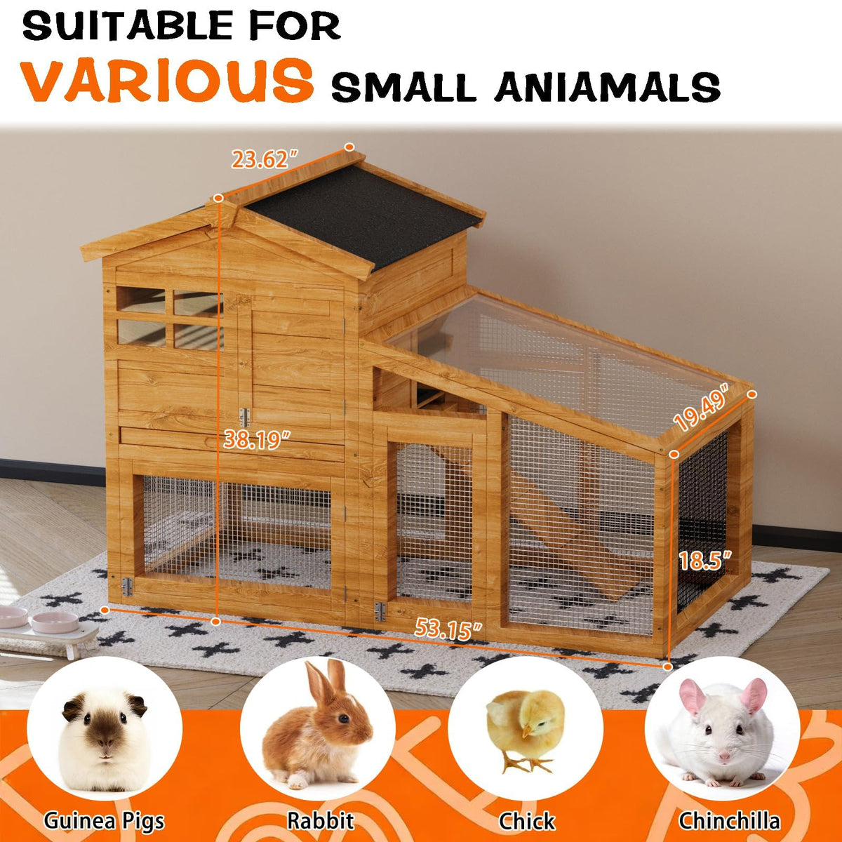 2-Story Wooden Rabbit Hutch with Run U221970