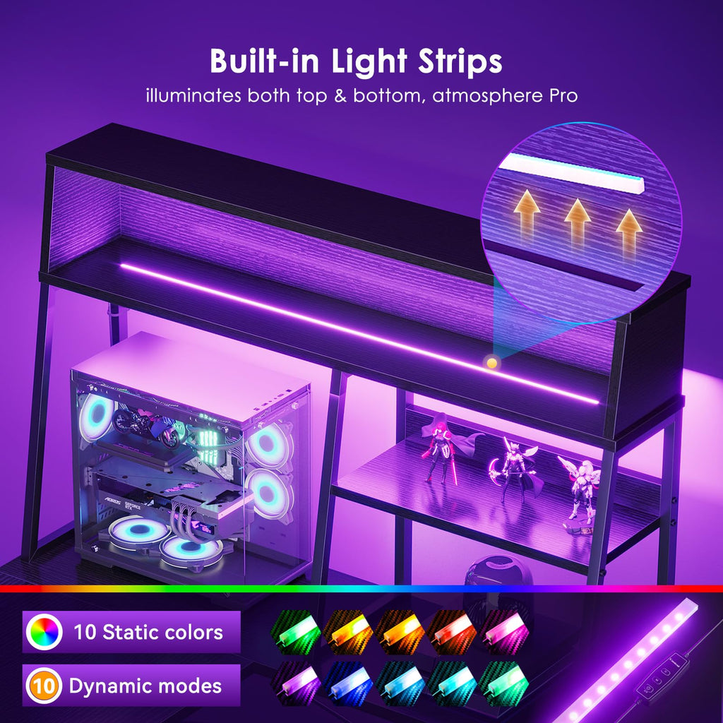 51 Inch L Shaped Gaming Desk with Display Shelves P663