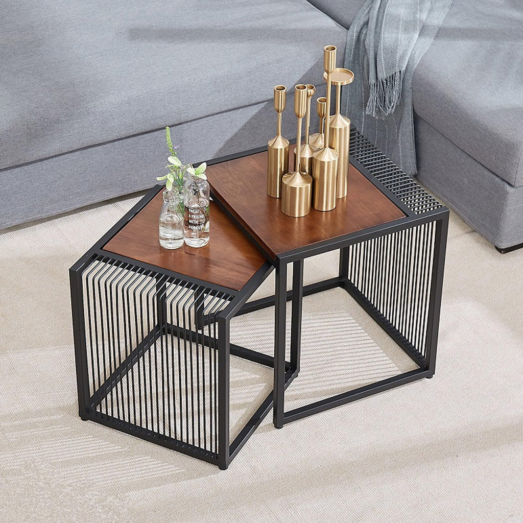 Set of 2 Square Nesting Coffee Table with Metal Frame K484