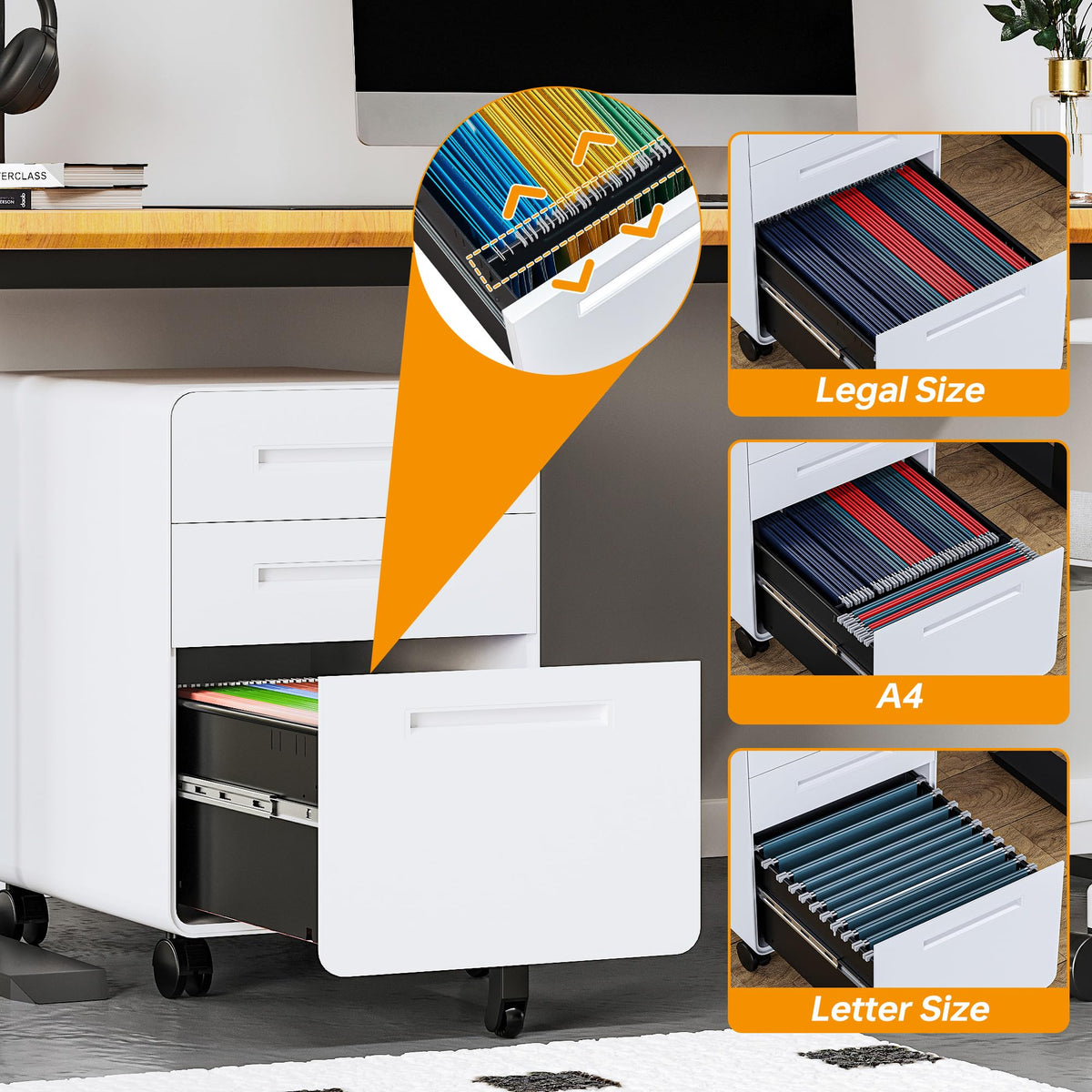 3 Drawer White Metal Filing Cabinet with Lock X3803