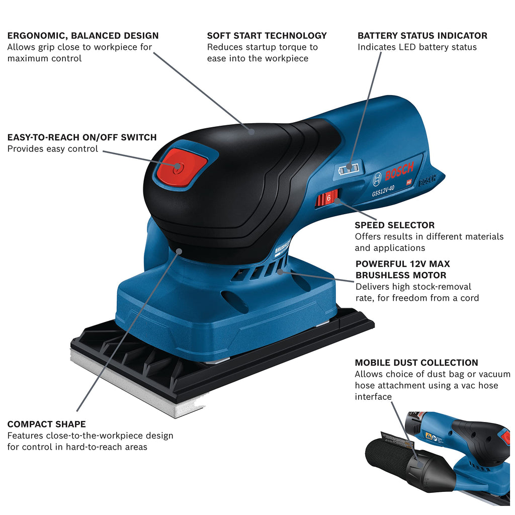 12V Brushless Orbital Finishing Sander with Dust Bag G9630