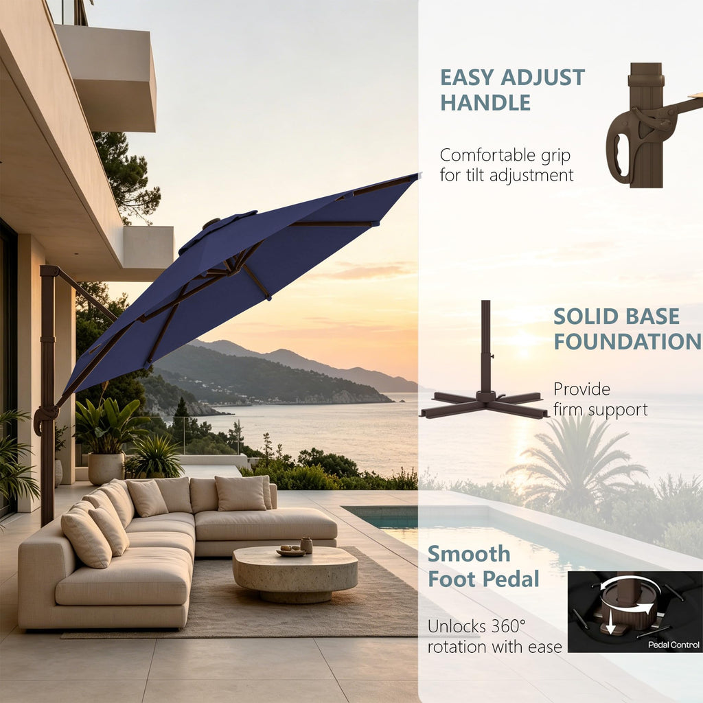 Cantilever Umbrella with Base and Lights U429