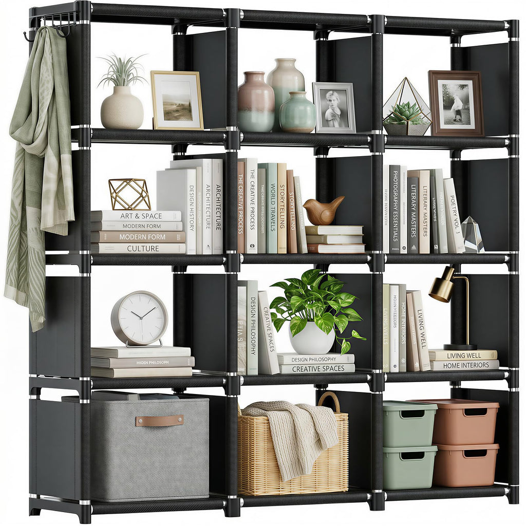 Black 12 Cube Metal Bookcase L322668