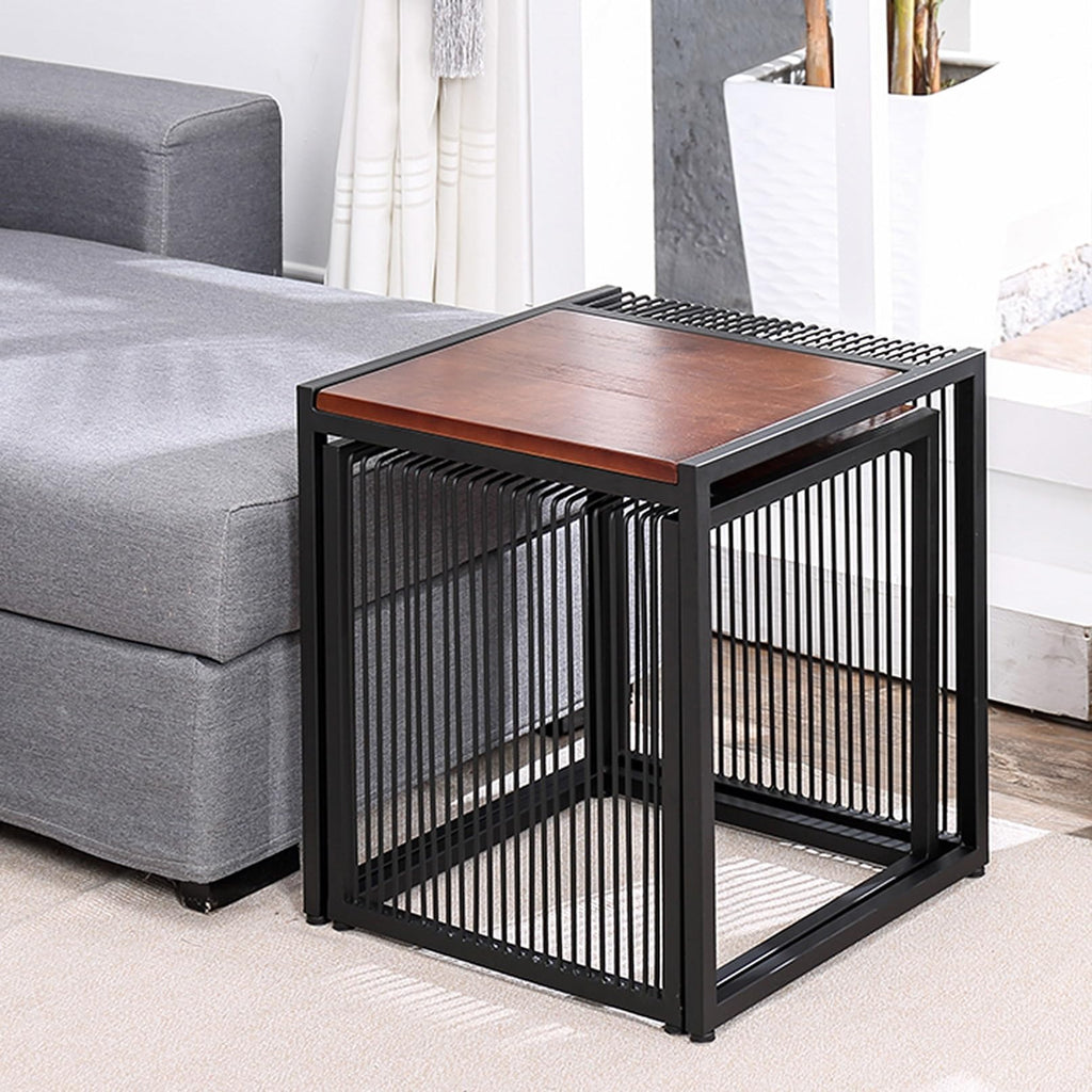 Set of 2 Square Nesting Coffee Table with Metal Frame K484