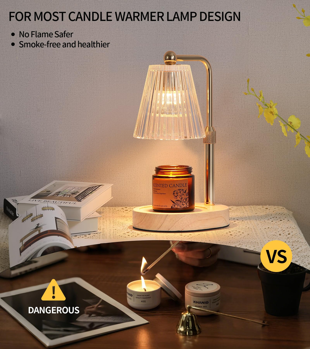 Gold Candle Warmer Lamp with Timer Dimmable with 2 Bulbs Z538059